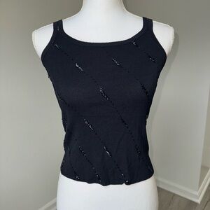 KCUL Vintage Black‎ Knit Beaded Tank Top Fitted Minimalist Club Y2K 2000s